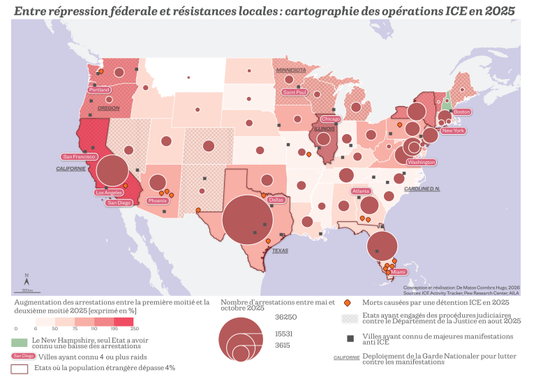 CARTE - Entre répression fédérale et résistances locales : cartographie des opérations ICE en 2025